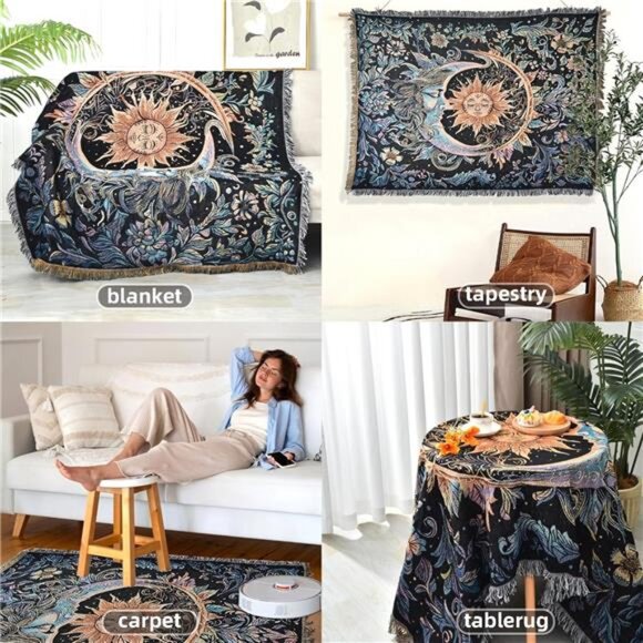 Boho Throw Blanket Reversible Cotton Tapestry Hippie Room Decor - Picture 6 of 7